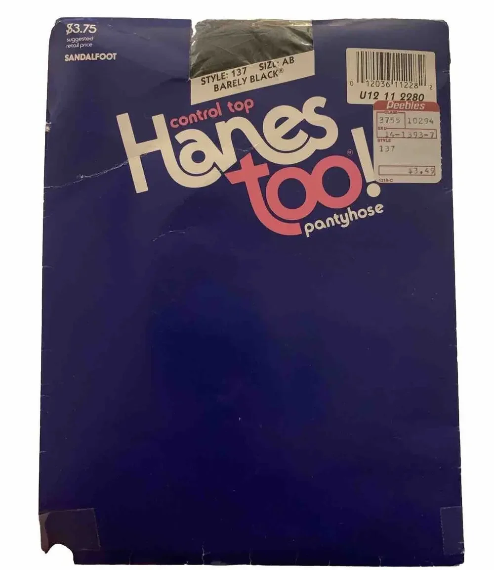 Vintage Hanes Too Control Top Sandalfoot Pantyhose AB Barley Black 137
